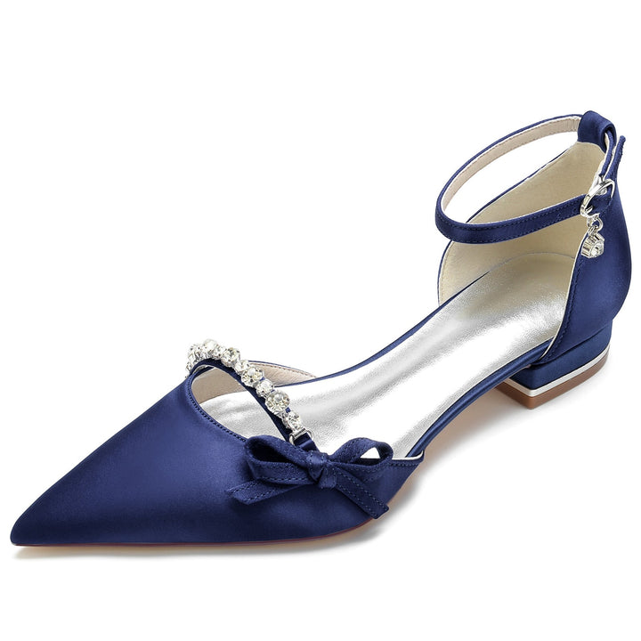 Chaussures de Mariage pour Femmes en Satin de Soie avec Nœud en Cristal et Boucle Basse