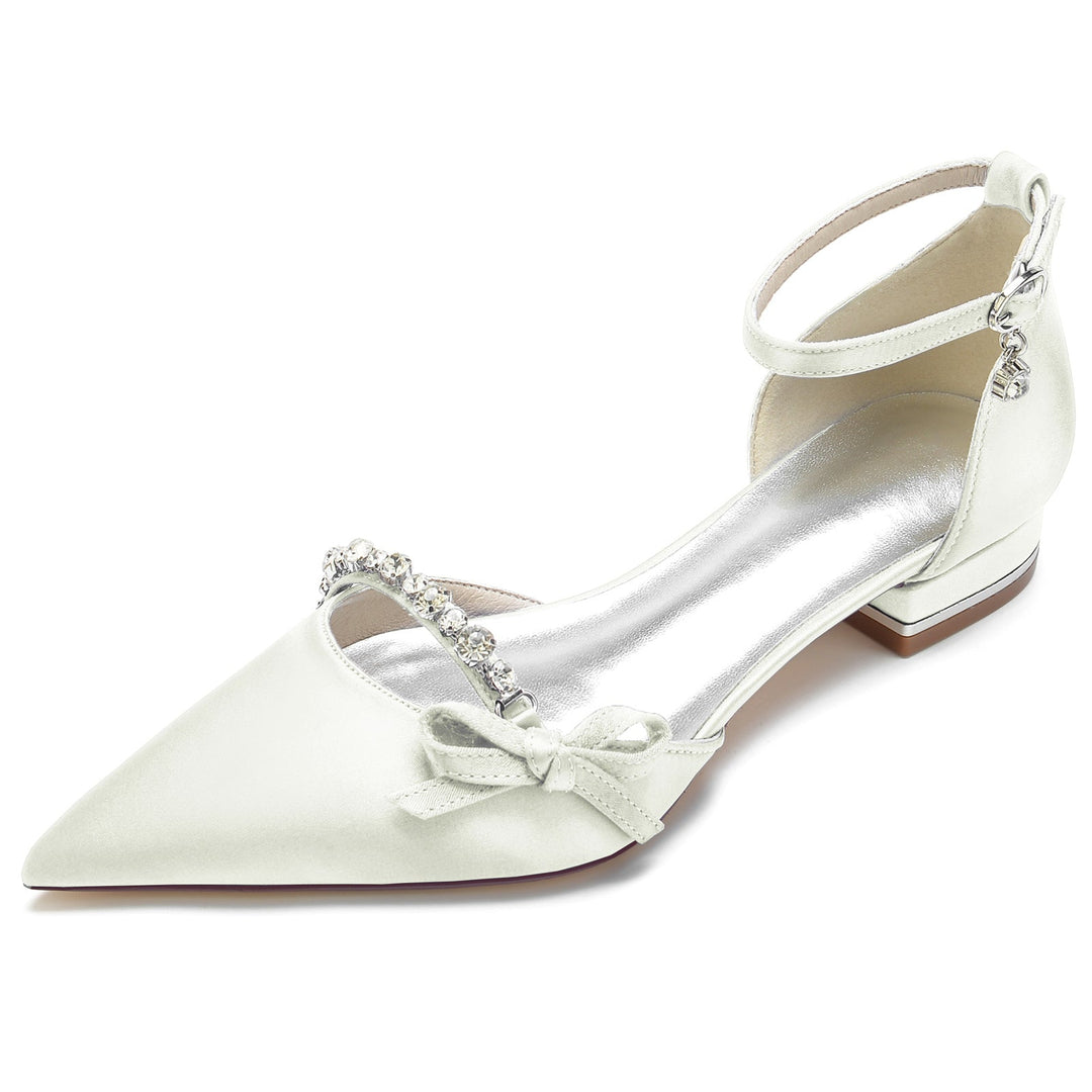 Chaussures de Mariage pour Femmes en Satin de Soie avec Nœud en Cristal et Boucle Basse