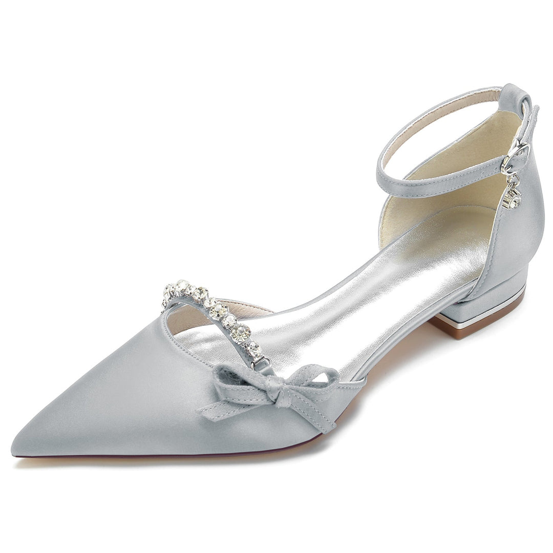 Chaussures de Mariage pour Femmes en Satin de Soie avec Nœud en Cristal et Boucle Basse