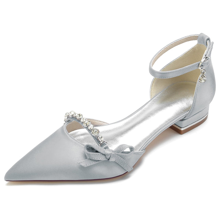 Chaussures de Mariage pour Femmes en Satin de Soie avec Nœud en Cristal et Boucle Basse