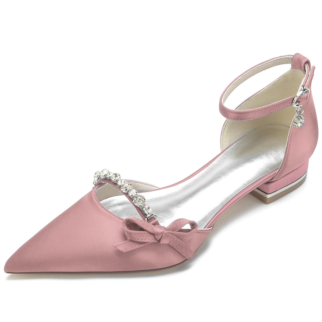 Chaussures de Mariage pour Femmes en Satin de Soie avec Nœud en Cristal et Boucle Basse