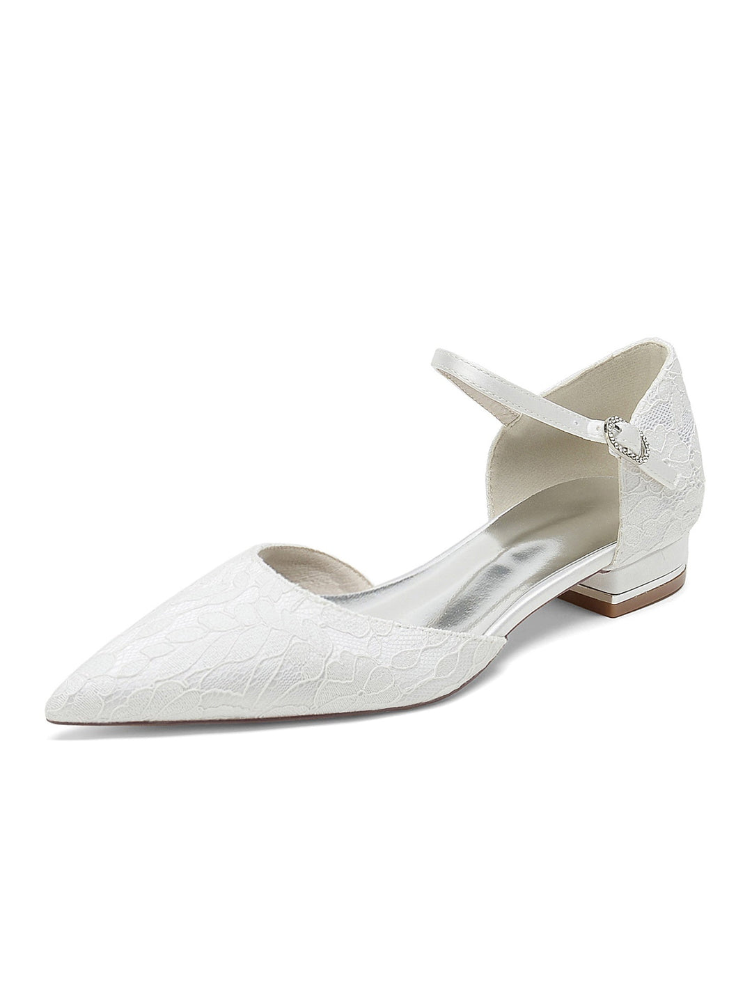 Chaussures de Mariage pour Femmes en Dentelle à Talon Bas et Bout Pointu pour Demoiselle D'Honneur