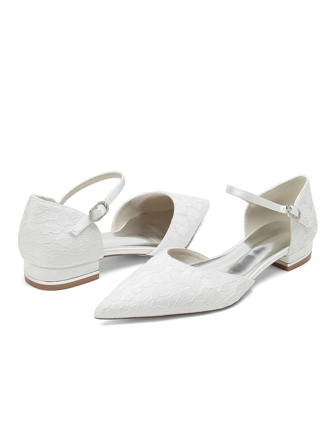 Chaussures de Mariage pour Femmes en Dentelle à Talon Bas et Bout Pointu pour Demoiselle D'Honneur