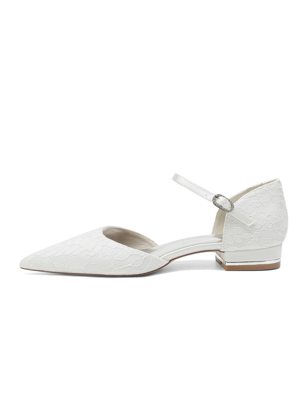 Chaussures de Mariage pour Femmes en Dentelle à Talon Bas et Bout Pointu pour Demoiselle D'Honneur