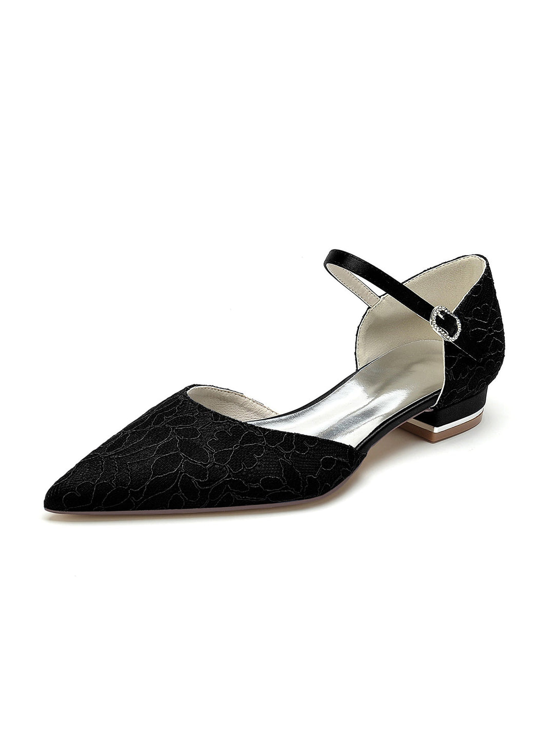 Chaussures de Mariage pour Femmes en Dentelle à Talon Bas et Bout Pointu pour Demoiselle D'Honneur