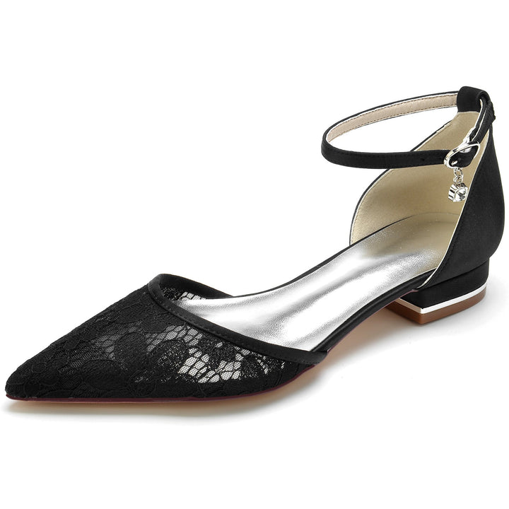 Chaussures de Mariage pour Femmes en Dentelle à Bout Fermé et à Boucle en Strass