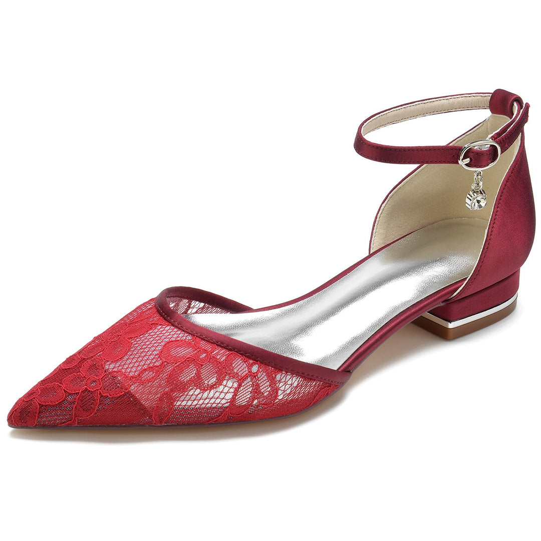 Chaussures de Mariage pour Femmes en Dentelle à Bout Fermé et à Boucle en Strass