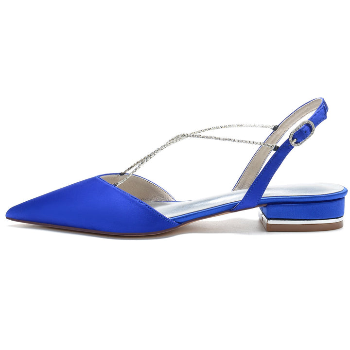 Chaussures de Mariage pour Femmes Mini Pompes Carrées à Bout Pointu et à Chaîne en Cristal Chaussures de Mariée