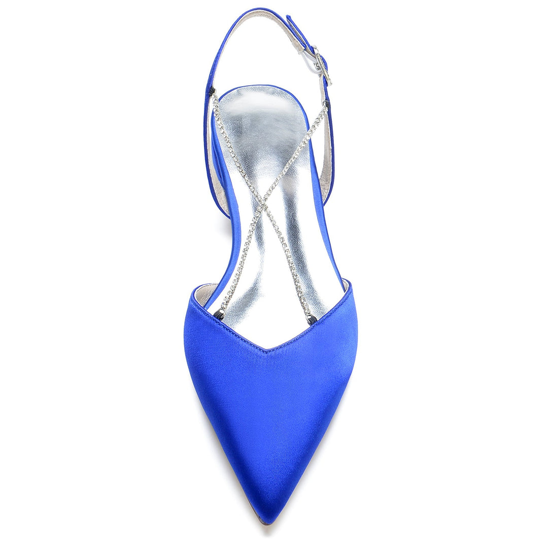 Chaussures de Mariage pour Femmes Mini Pompes Carrées à Bout Pointu et à Chaîne en Cristal Chaussures de Mariée