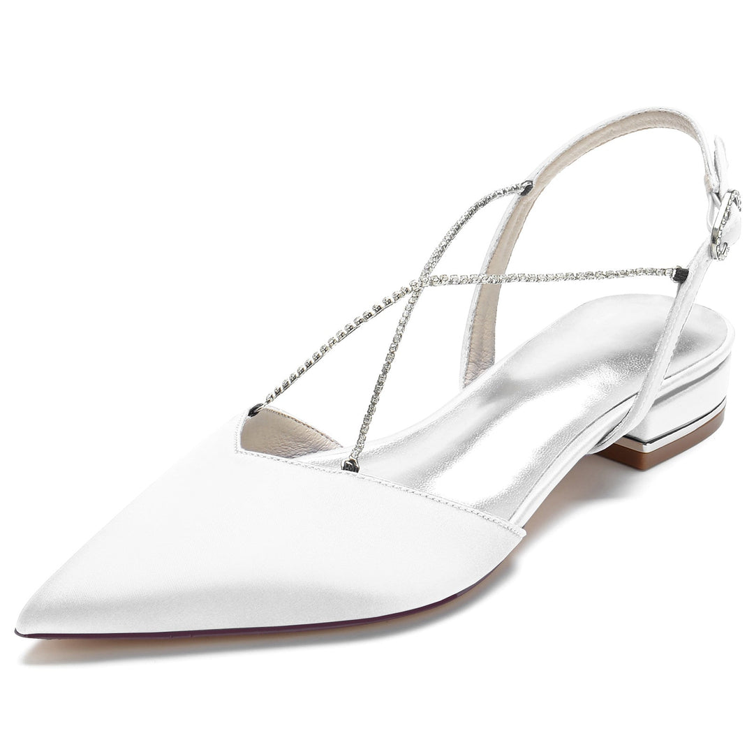 Chaussures de Mariage pour Femmes Mini Pompes Carrées à Bout Pointu et à Chaîne en Cristal Chaussures de Mariée