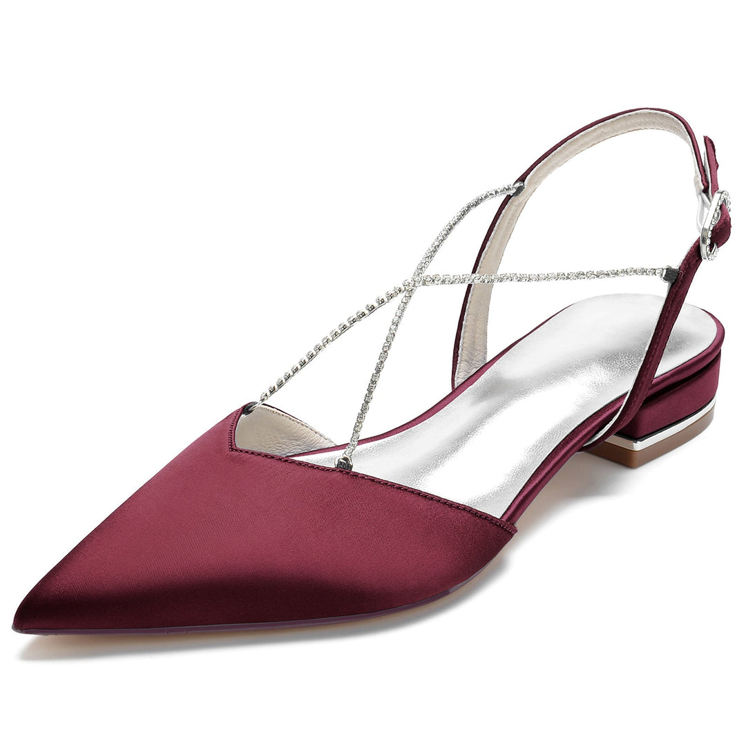 Chaussures de Mariage pour Femmes Mini Pompes Carrées à Bout Pointu et à Chaîne en Cristal Chaussures de Mariée