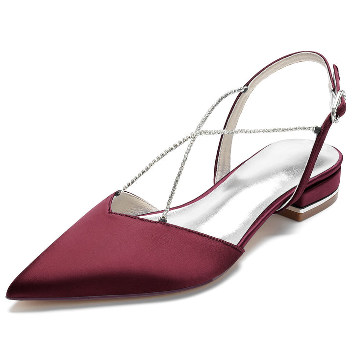 Chaussures de Mariage pour Femmes Mini Pompes Carrées à Bout Pointu et à Chaîne en Cristal Chaussures de Mariée