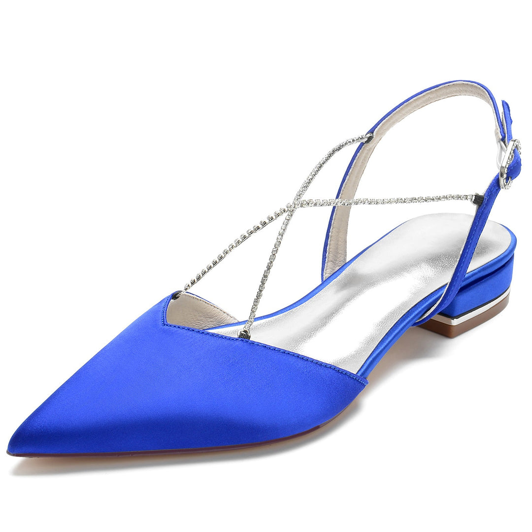 Chaussures de Mariage pour Femmes Mini Pompes Carrées à Bout Pointu et à Chaîne en Cristal Chaussures de Mariée