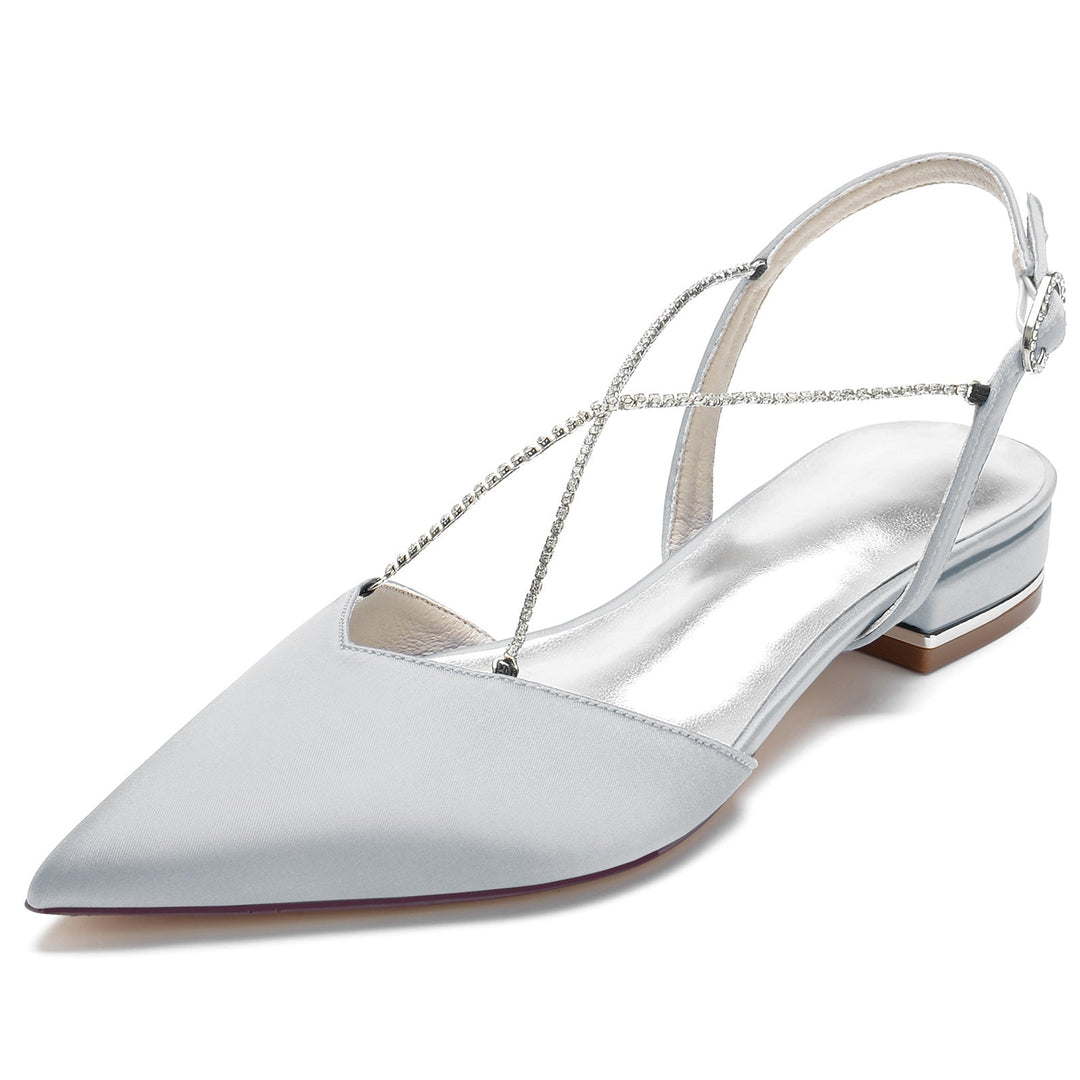 Chaussures de Mariage pour Femmes Mini Pompes Carrées à Bout Pointu et à Chaîne en Cristal Chaussures de Mariée