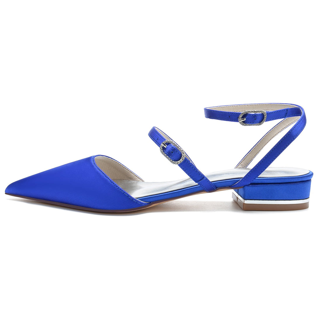 Chaussures de Mariage pour Femmes à Lanières, Talon Bas, Bout Pointu, Boucle, Chaussures de Mariée