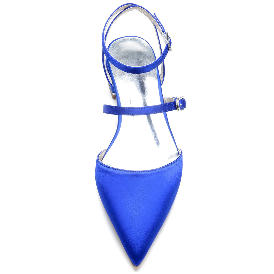 Chaussures de Mariage pour Femmes à Lanières, Talon Bas, Bout Pointu, Boucle, Chaussures de Mariée