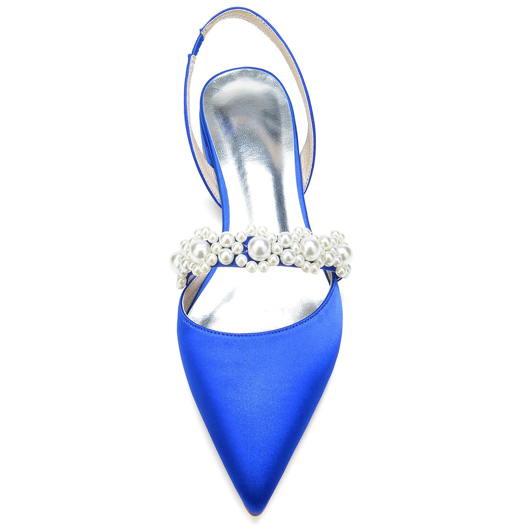 Chaussures de Mariage pour Femmes en Satin de Soie Blanc Perle Chaussures de Mariée à Bout Pointu et Boucle