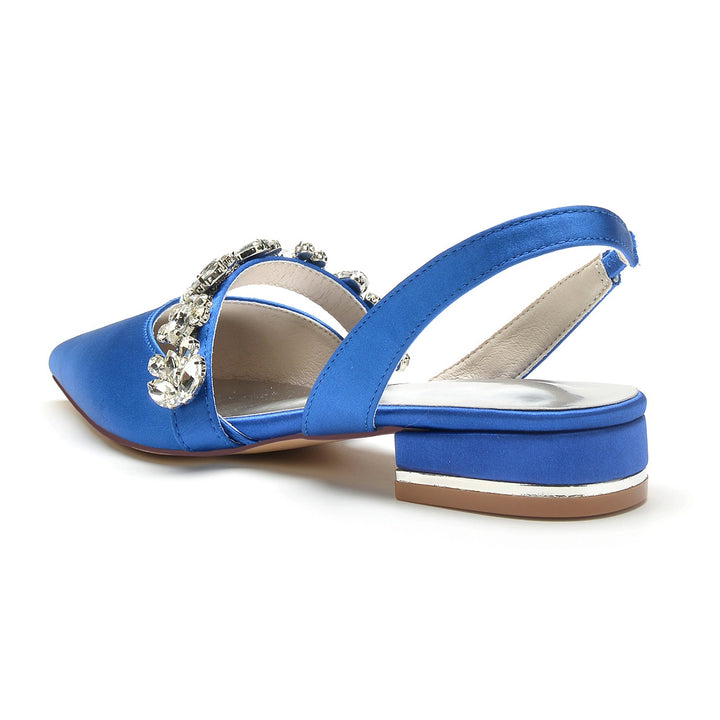Chaussures de Mariage pour Femmes, Chaussures de Mariée à Talons Bas et Bout Pointu avec Boucle et Strass
