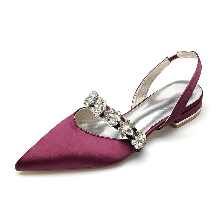 Chaussures de Mariage pour Femmes, Chaussures de Mariée à Talons Bas et Bout Pointu avec Boucle et Strass