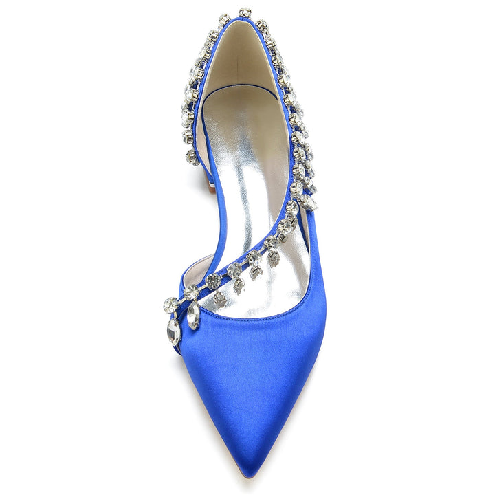 Chaussures de Mariage pour Femmes en Satin de Soie Imitation Cristal à Bout Fermé et à Enfiler