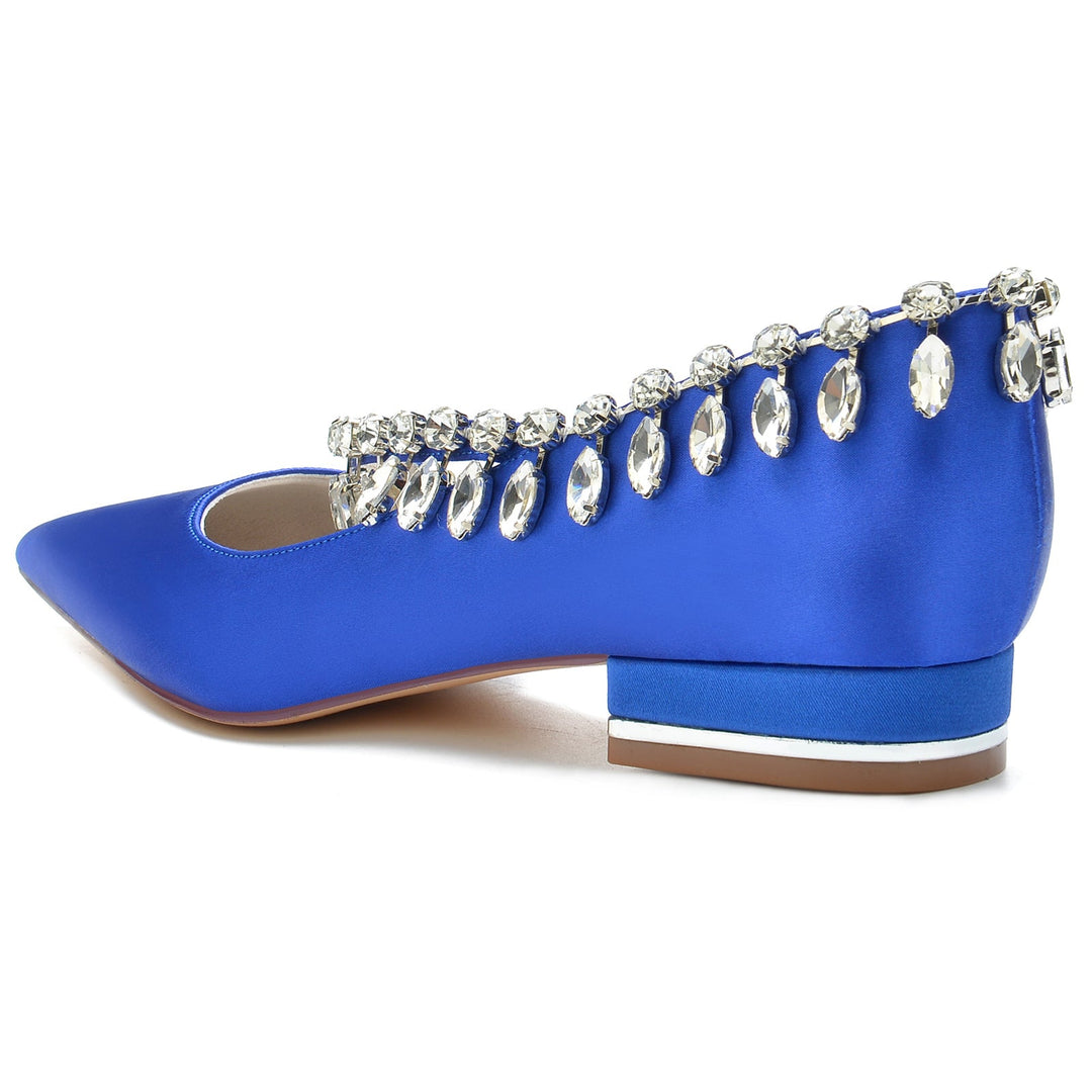 Chaussures de Mariage pour Femmes en Satin de Soie Imitation Cristal à Bout Fermé et à Enfiler