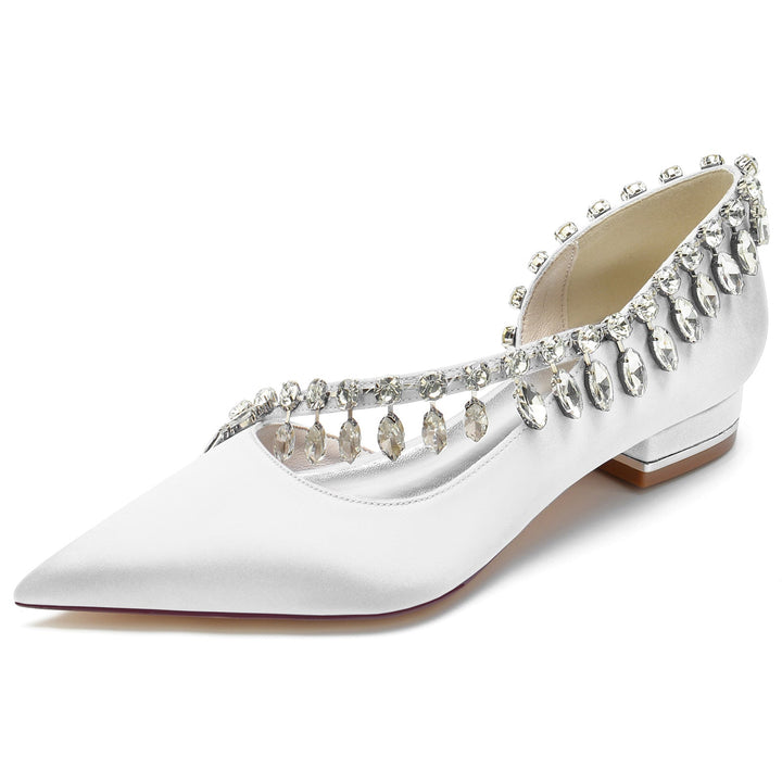 Chaussures de Mariage pour Femmes en Satin de Soie Imitation Cristal à Bout Fermé et à Enfiler