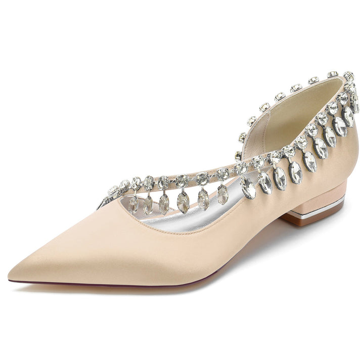 Chaussures de Mariage pour Femmes en Satin de Soie Imitation Cristal à Bout Fermé et à Enfiler
