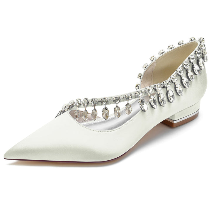 Chaussures de Mariage pour Femmes en Satin de Soie Imitation Cristal à Bout Fermé et à Enfiler