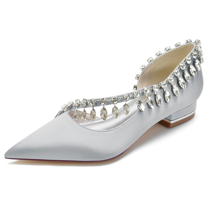 Chaussures de Mariage pour Femmes en Satin de Soie Imitation Cristal à Bout Fermé et à Enfiler