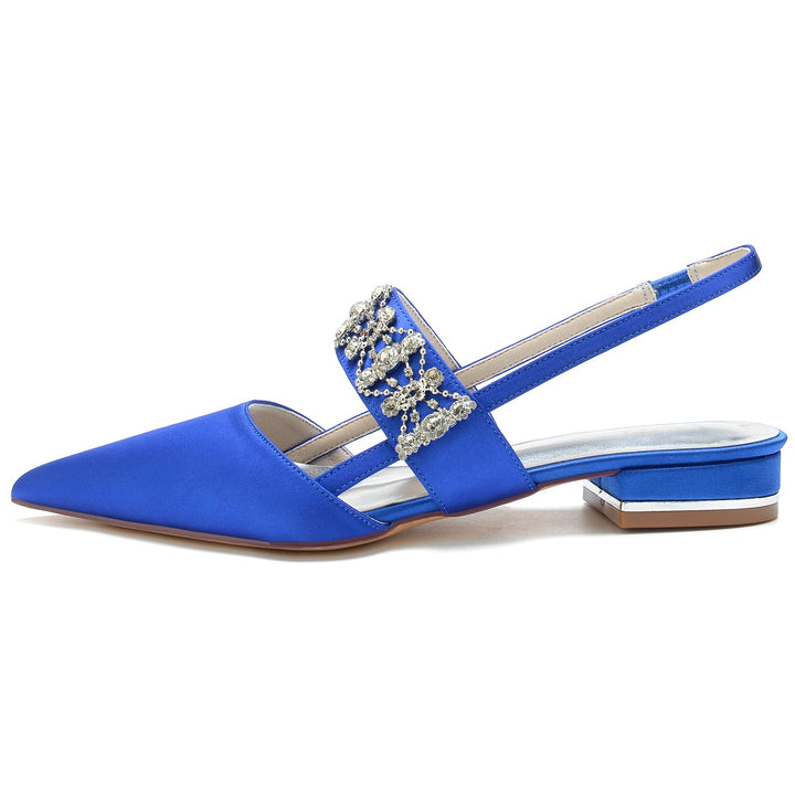 Chaussures de Mariage pour Femmes, Chaussures de Mariée à Talons Bas et à Bout Fermé avec Boucle et Strass