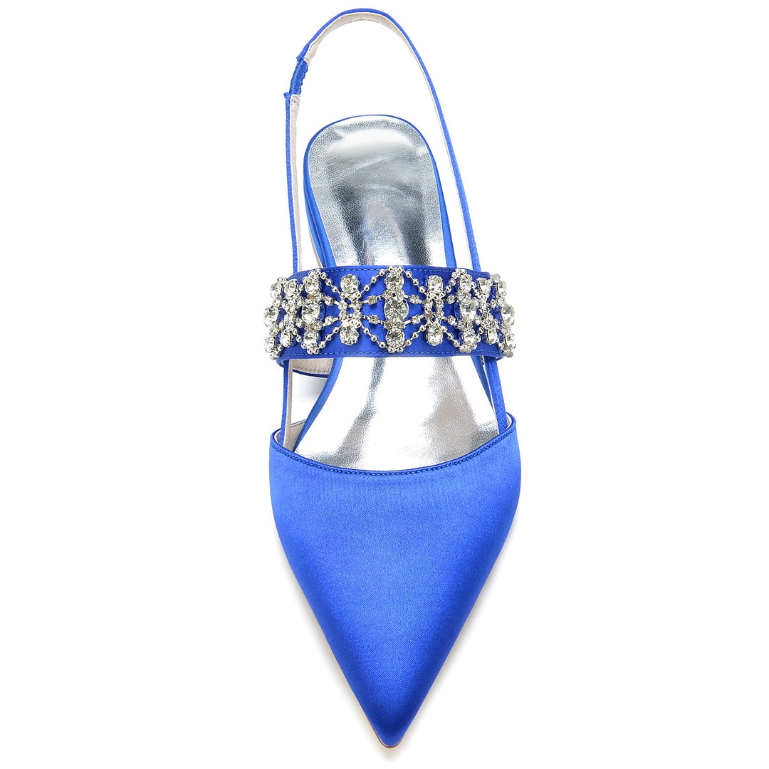 Chaussures de Mariage pour Femmes, Chaussures de Mariée à Talons Bas et à Bout Fermé avec Boucle et Strass