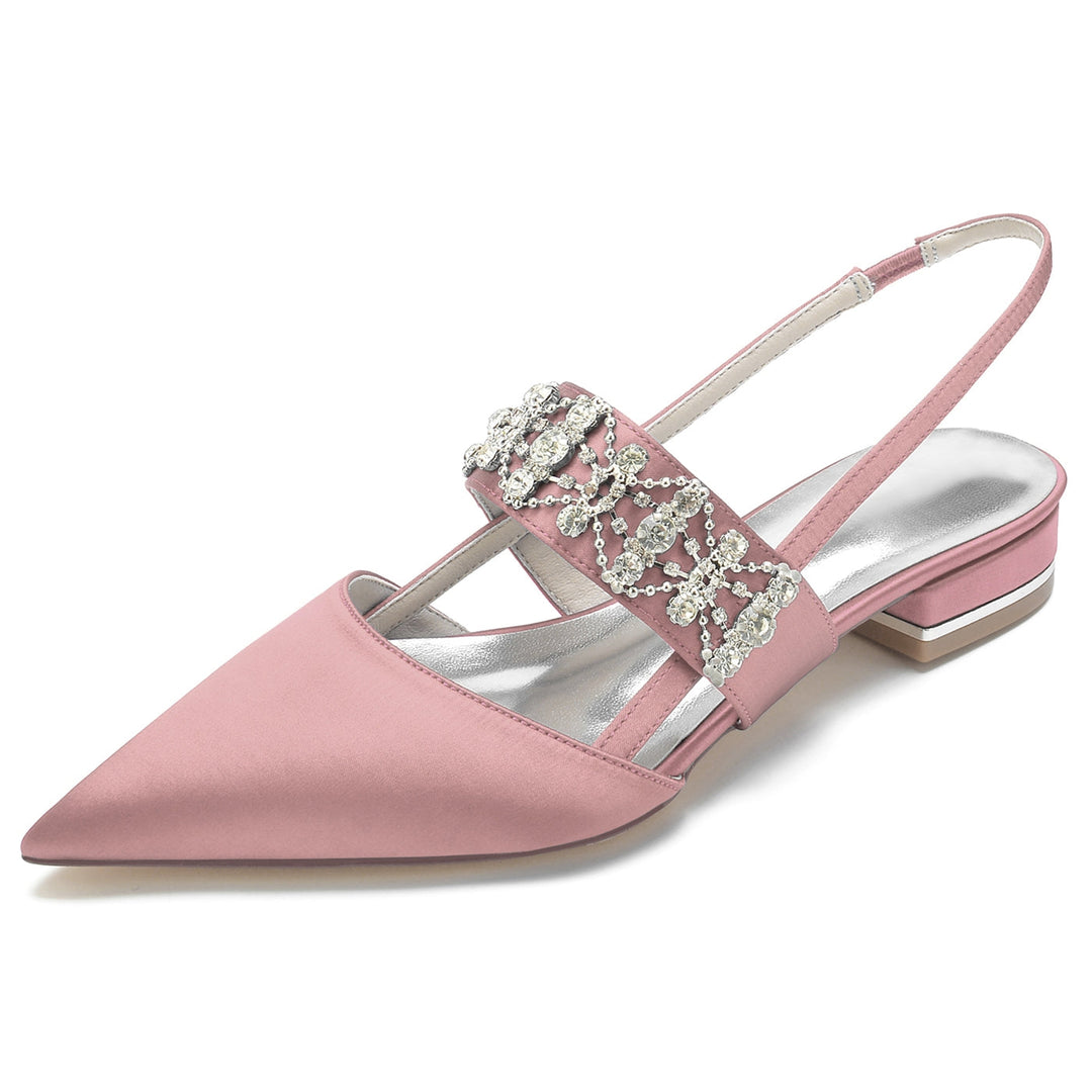 Chaussures de Mariage pour Femmes, Chaussures de Mariée à Talons Bas et à Bout Fermé avec Boucle et Strass