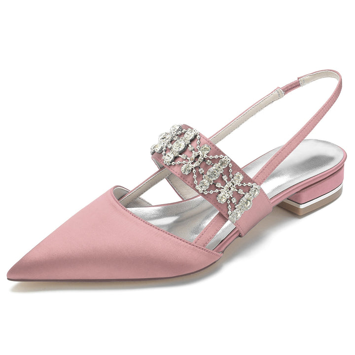 Chaussures de Mariage pour Femmes, Chaussures de Mariée à Talons Bas et à Bout Fermé avec Boucle et Strass