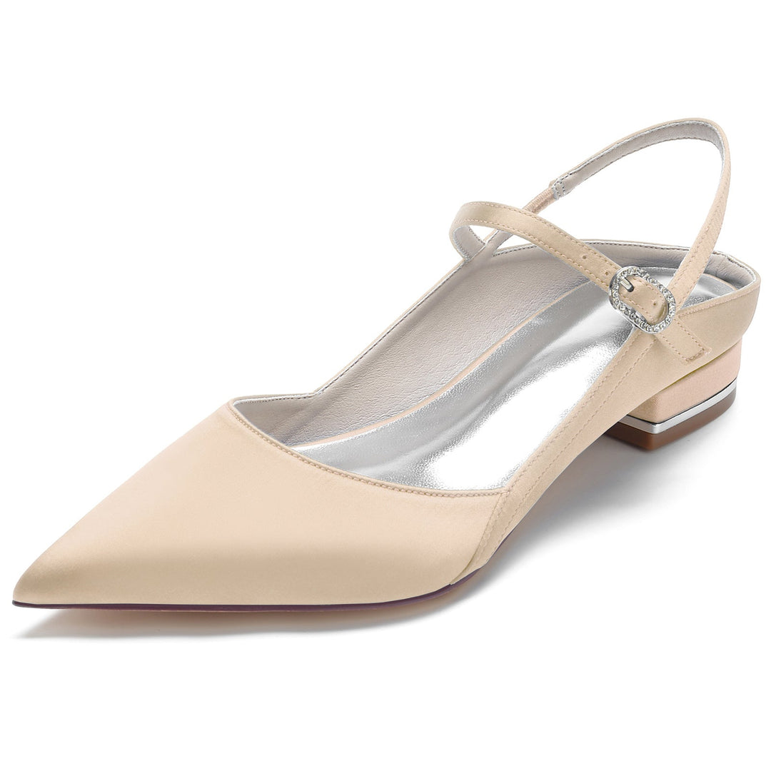 Chaussures de Mariage pour Femmes en Satin de Soie à Bout Pointu et Bas avec Boucle Chaussures de Mariée Minimalistes