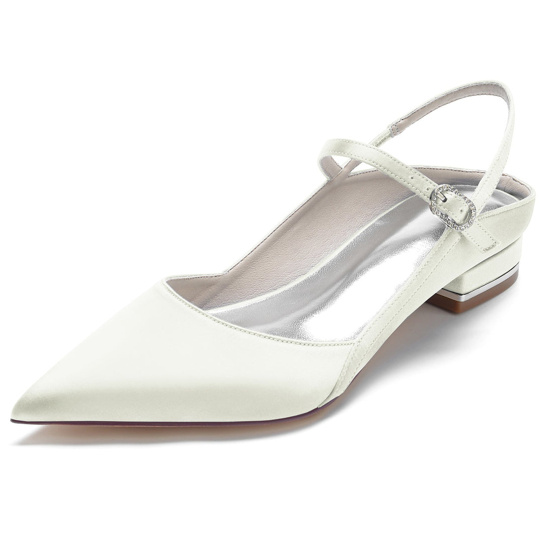 Chaussures de Mariage pour Femmes en Satin de Soie à Bout Pointu et Bas avec Boucle Chaussures de Mariée Minimalistes