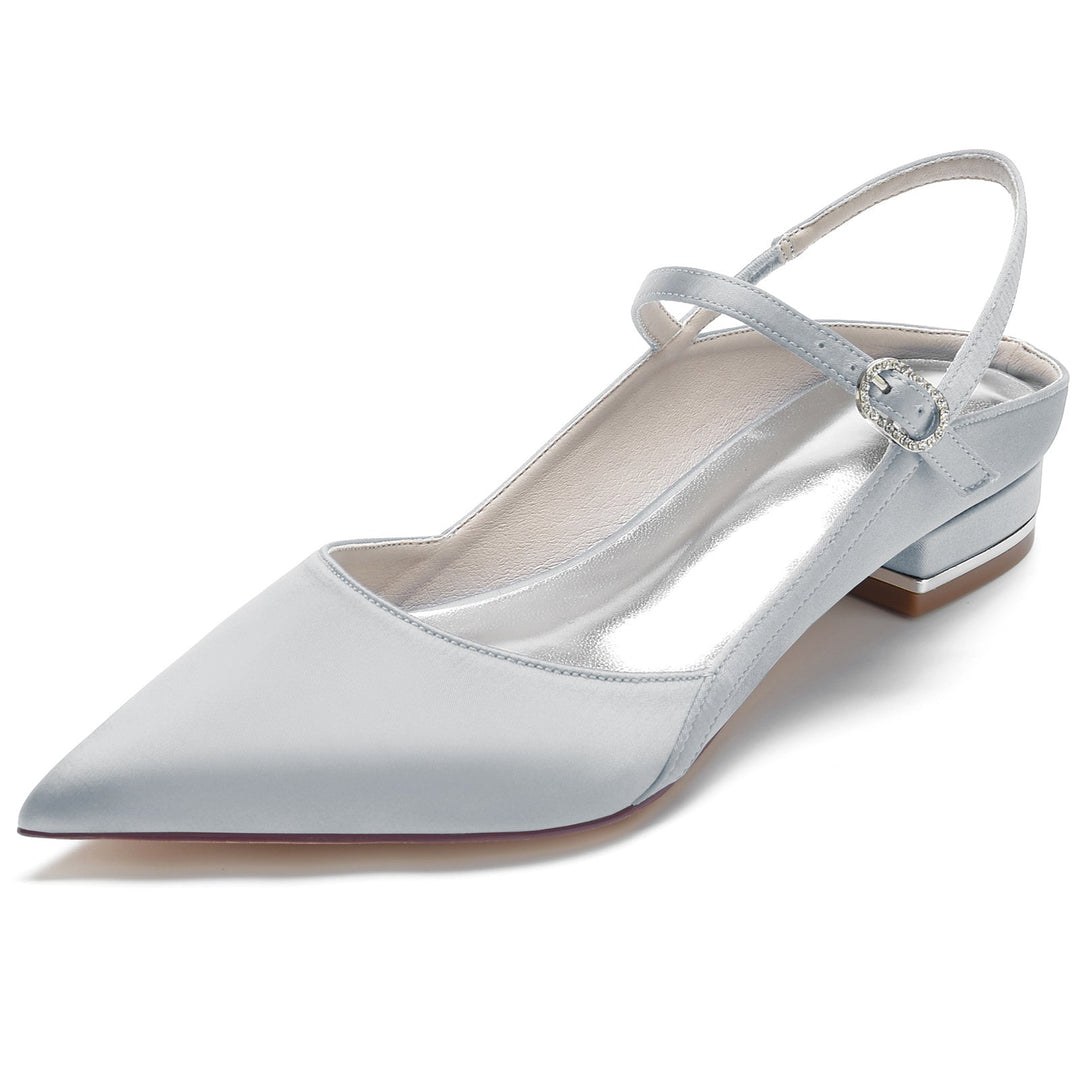 Chaussures de Mariage pour Femmes en Satin de Soie à Bout Pointu et Bas avec Boucle Chaussures de Mariée Minimalistes
