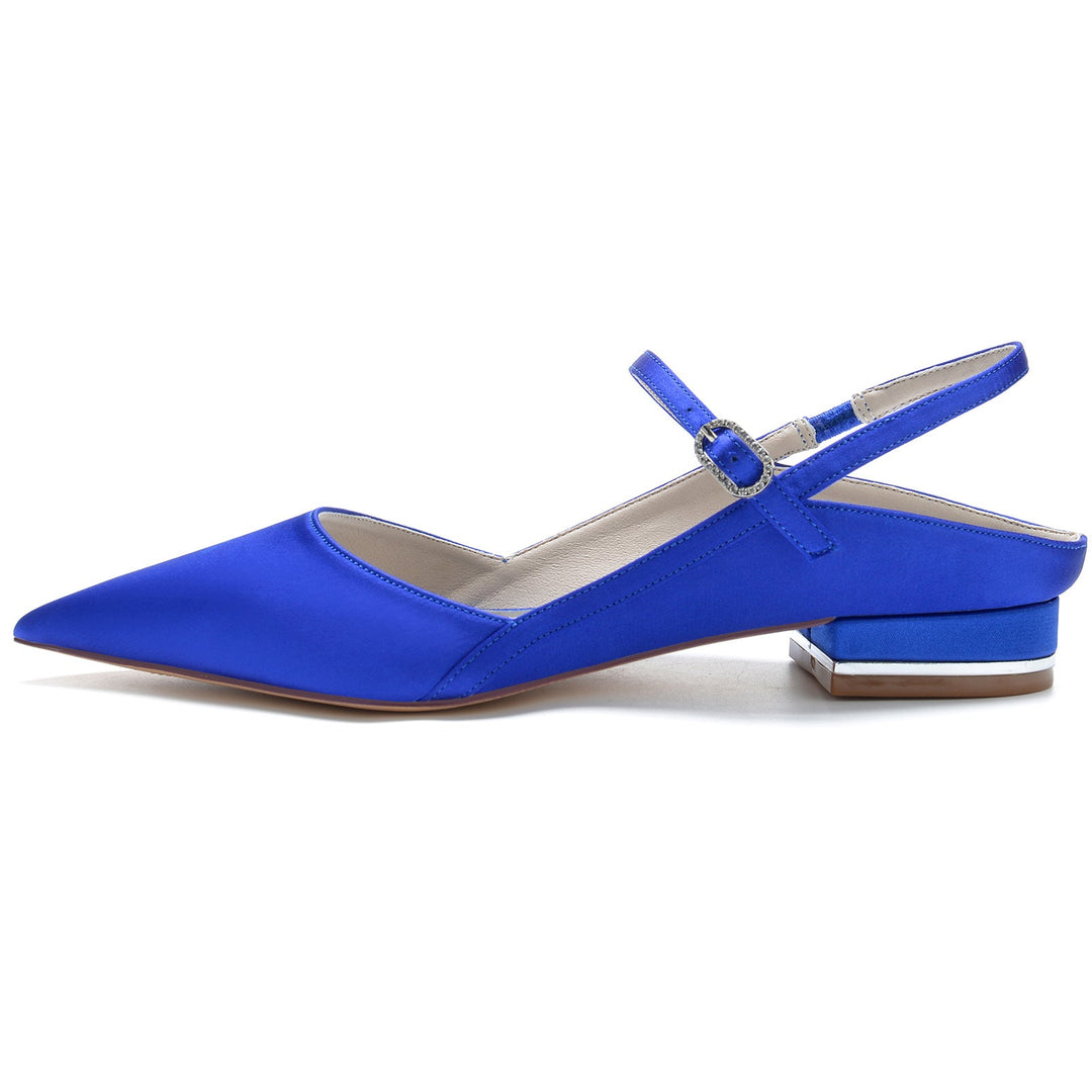 Chaussures de Mariage pour Femmes en Satin de Soie à Bout Pointu et Bas avec Boucle Chaussures de Mariée Minimalistes
