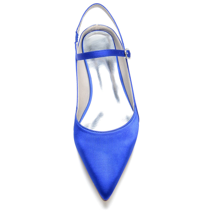 Chaussures de Mariage pour Femmes en Satin de Soie à Bout Pointu et Bas avec Boucle Chaussures de Mariée Minimalistes