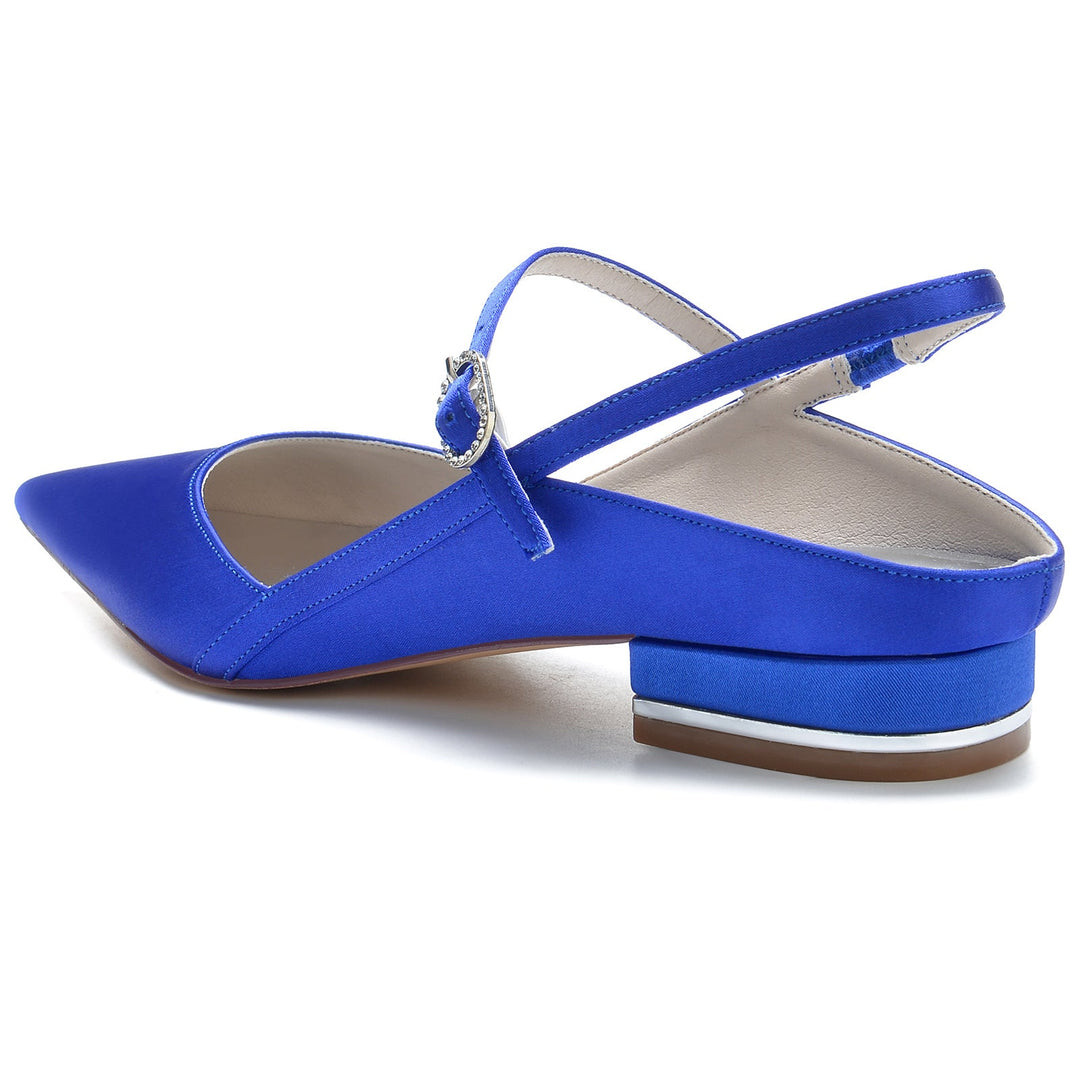 Chaussures de Mariage pour Femmes en Satin de Soie à Bout Pointu et Bas avec Boucle Chaussures de Mariée Minimalistes