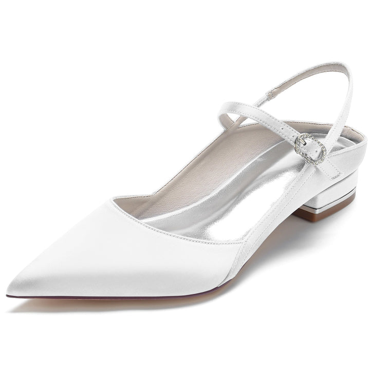 Chaussures de Mariage pour Femmes en Satin de Soie à Bout Pointu et Bas avec Boucle Chaussures de Mariée Minimalistes