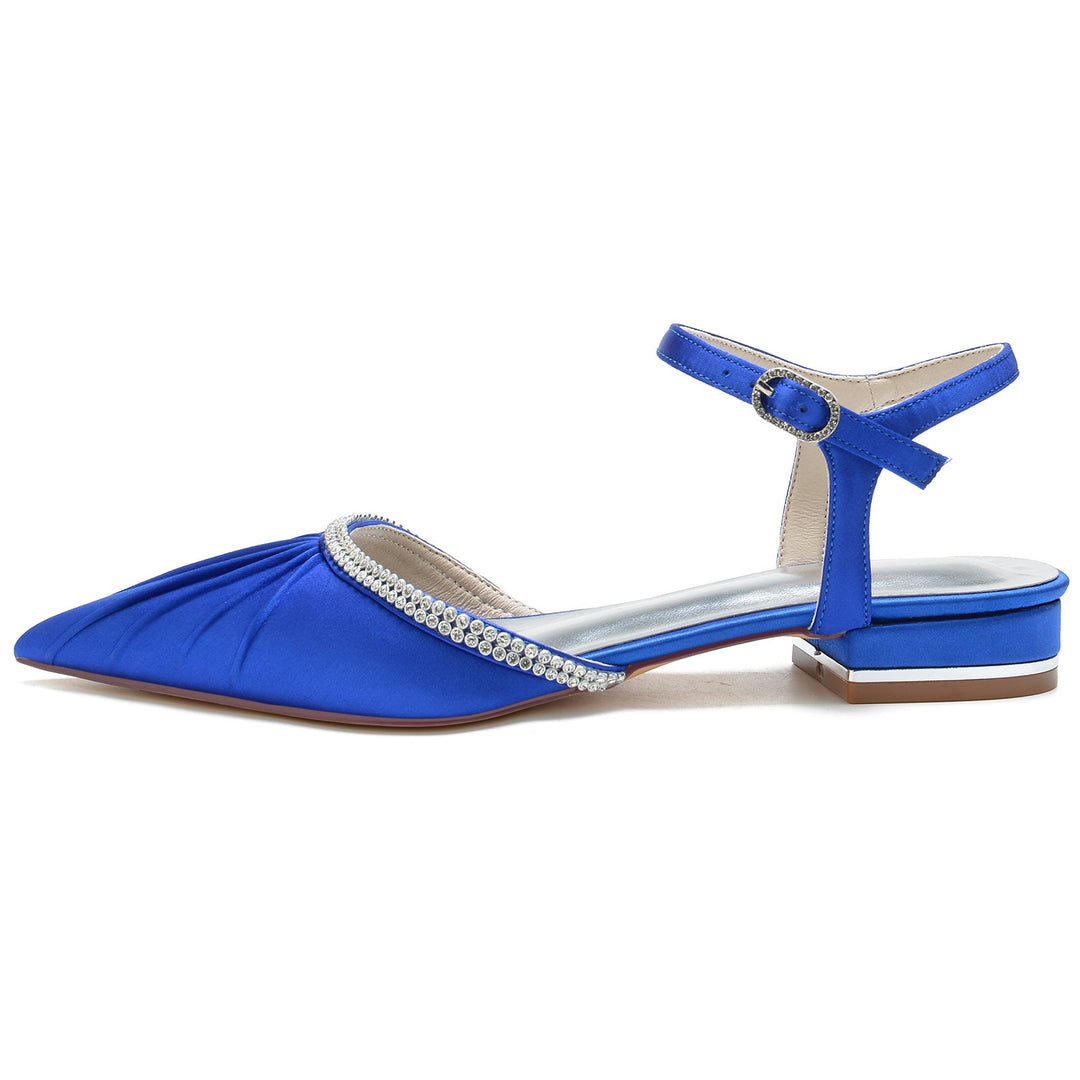 Chaussures de Mariage pour Femmes avec Strass, Talon Bas, Bout Fermé, Bride à la Cheville