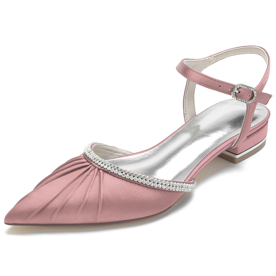 Chaussures de Mariage pour Femmes avec Strass, Talon Bas, Bout Fermé, Bride à la Cheville