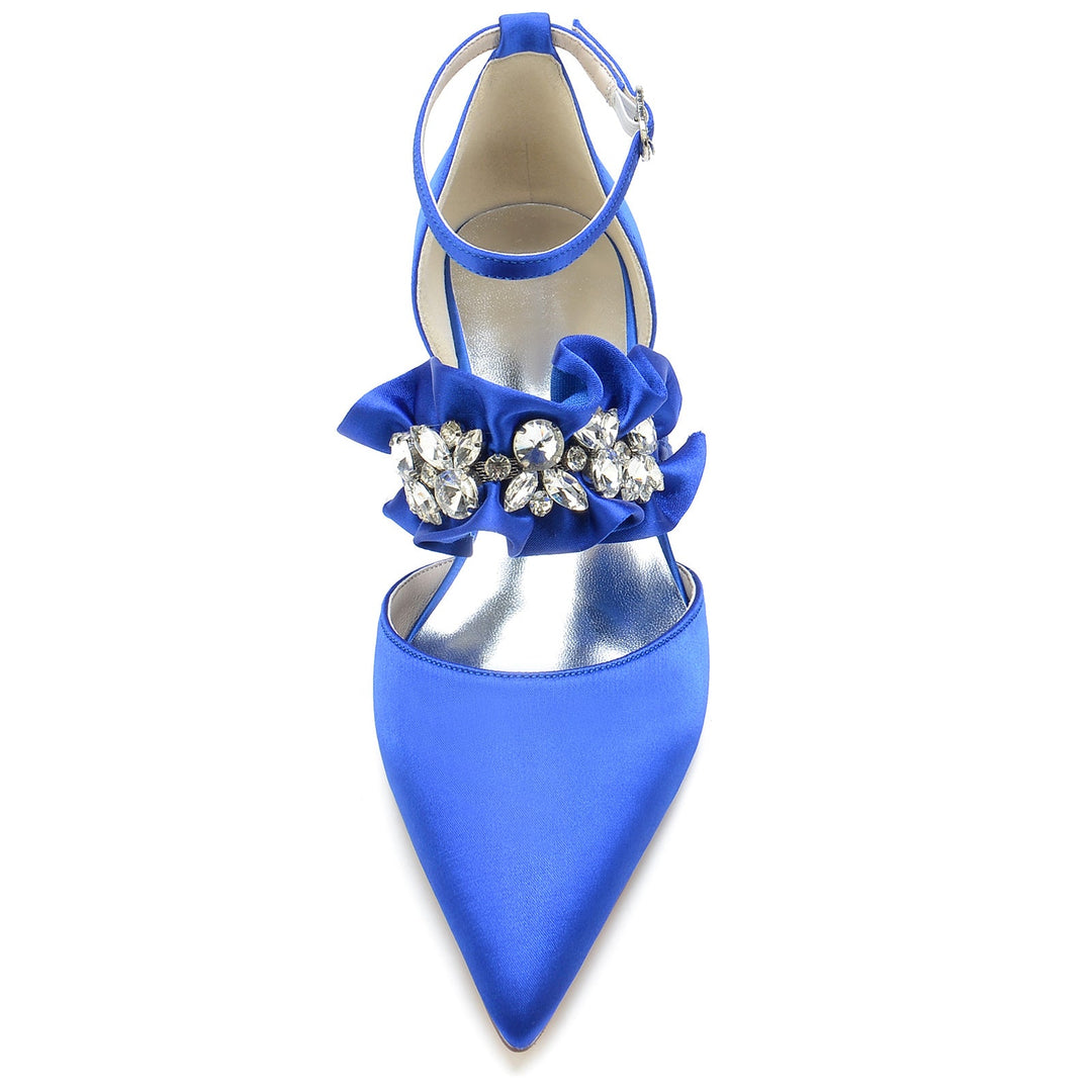 Chaussures de Mariage pour Femmes, Chaussures de Mariée Confortables à Bout Pointu et Strass avec Boucle