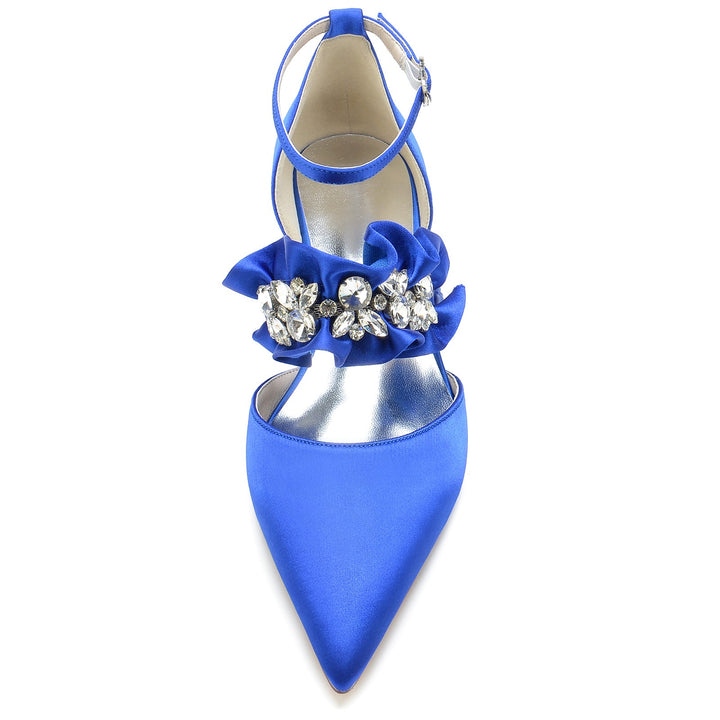 Chaussures de Mariage pour Femmes, Chaussures de Mariée Confortables à Bout Pointu et Strass avec Boucle