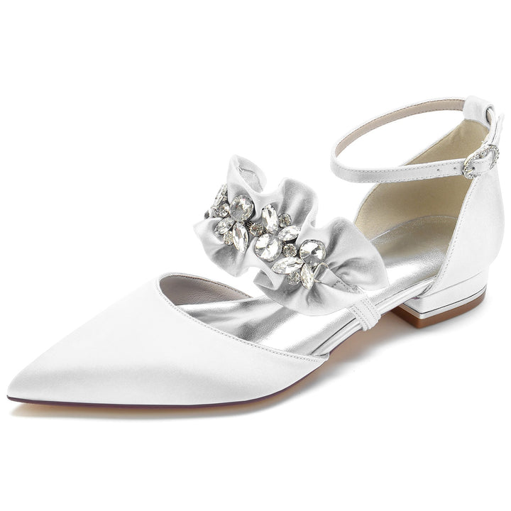 Chaussures de Mariage pour Femmes, Chaussures de Mariée Confortables à Bout Pointu et Strass avec Boucle
