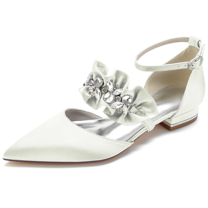 Chaussures de Mariage pour Femmes, Chaussures de Mariée Confortables à Bout Pointu et Strass avec Boucle