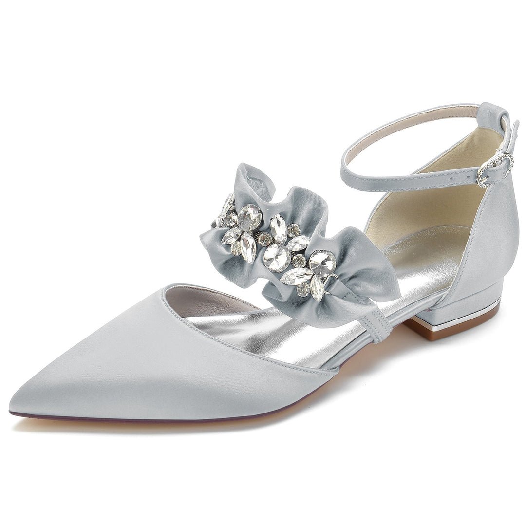 Chaussures de Mariage pour Femmes, Chaussures de Mariée Confortables à Bout Pointu et Strass avec Boucle