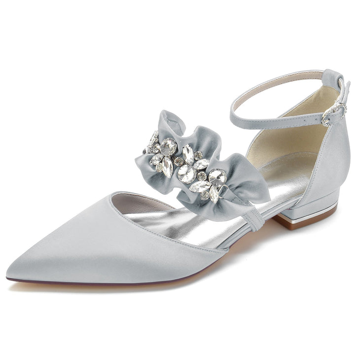 Chaussures de Mariage pour Femmes, Chaussures de Mariée Confortables à Bout Pointu et Strass avec Boucle