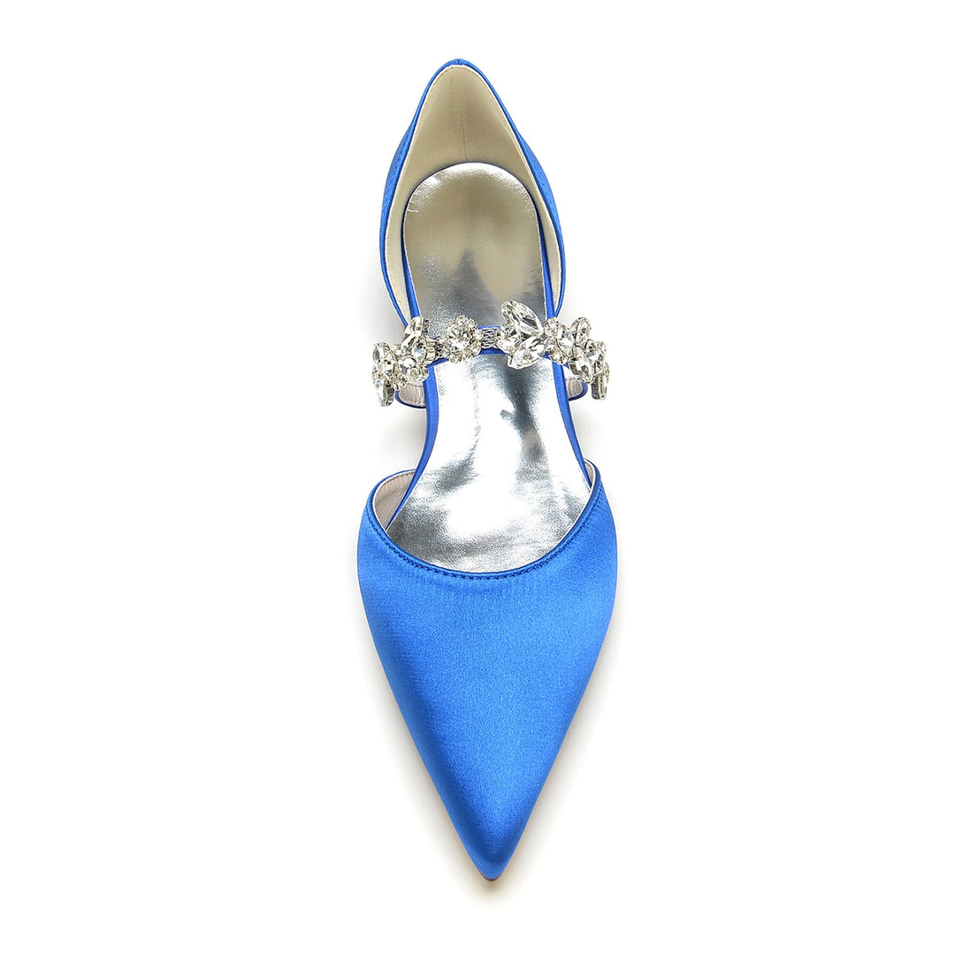 Chaussures de Mariage pour Femmes, Chaussures de Mariée à Talons Bas et Bout Pointu avec Strass
