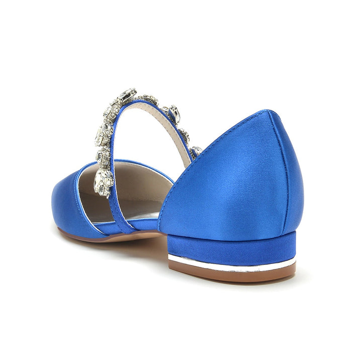 Chaussures de Mariage pour Femmes, Chaussures de Mariée à Talons Bas et Bout Pointu avec Strass